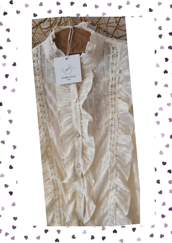 Blusa crema con volantes – Encaje elaborado – S – Golden Live – photo 3